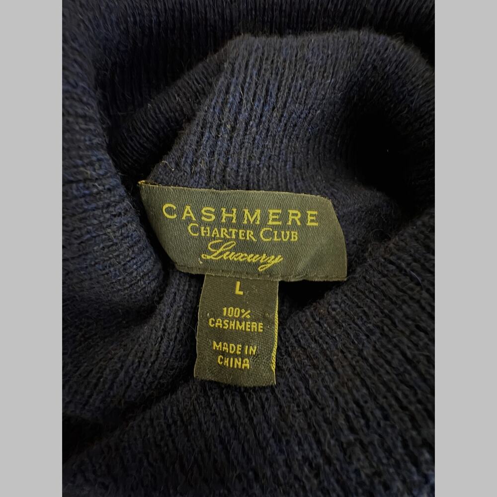 Charter Club Luxury Macy's 100% Cashmere Turtleneck Sweater Dark Navy Blue L - Picture 4 of 5